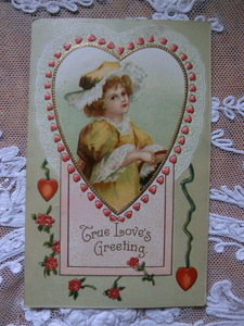 アンティーク　古いポストカード・絵葉書 　* バレンタインカード * 　クラップサドル 　1902年消印 
