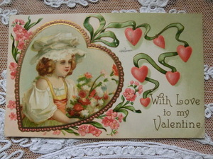アンティーク　古いポストカード・絵葉書 　* バレンタインカード * 　 クラップサドル 1910年消印 