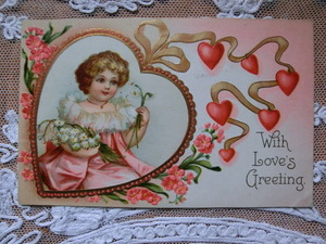 アンティーク　古いポストカード・絵葉書 　* バレンタインカード * 　クラップサドル 　1912年消印