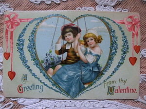 アンティーク　古いポストカード・絵葉書 　* バレンタインカード * クラップサドル 　1900年～　未投函 
