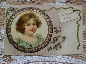 アンティーク　古いポストカード・絵葉書 　* バレンタインカード * クラップサドル　1900～1915年頃消印 