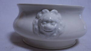  中国古玩 白高麗　獅子双耳 香炉 6.5x14cm 口径:10.7cm 唐物 徳化窯 白磁