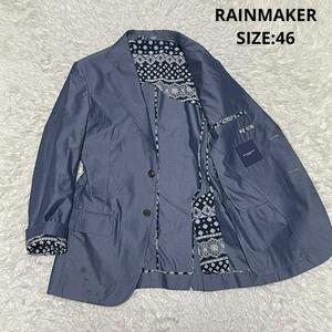 春夏 RAINMAKER レインメーカーシャンブレー 2Bテーラードジャケット お洒落な裏地ペイズリー カジュアル サイズ46 サックスブルー