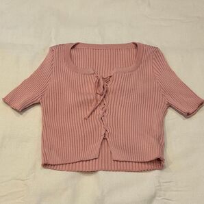 Vipoa フロントレースアップクロップドT ピンク