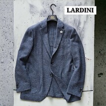 未使用級☆LARDINI テーラードジャケット 最高級メランジウール ネイビージャケット 紺ブレザー アンコン イタリア製 48 ブートニエール1円_画像2