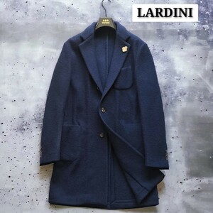 極美品☆LARDINI 最高級ピュアウール チェスターコート ネイビーコート 紺 ブートニエール 48 ラルディーニ イタリア製 ラルディーニ 1円