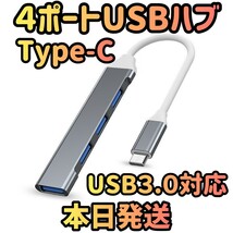 4ポートUSB グレー ハブ USBハブ USBポート Type-C タイプC 高速 USB-C パソコン PC データ　データ移行 USB データ USB拡張 MacBook_画像1