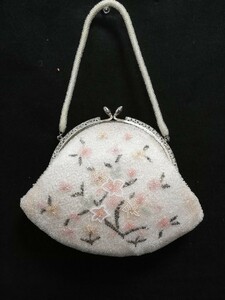 B341. antique Showa Retro beads bag bulrush . handbag Japanese clothing bag kimono small articles Vintage kimono floral print 