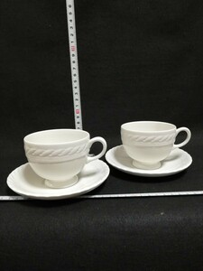 CS3024.【未使用】ラルフローレン　WEDGWOOD ウェッジウッド　イギリス製　カップ&ソーサー ティーカップ コーヒーカップ　2客 ホワイト/60