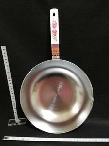 K3222.【未使用】昭和レトロ　フライパン　花柄　中華鍋　調理器具　当時物/100