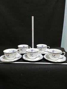 CS3231.【未使用】 NARUMI ナルミ カップ ソーサー 花柄 金彩 コーヒーカップ ティーカップ　5客 洋食器 /80