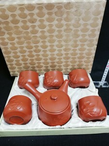 W3261.【未使用】 常滑焼 急須 煎茶道具 在銘 朱泥 煎茶器/80