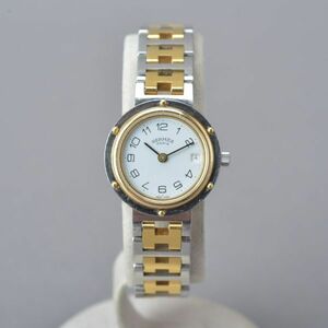 良品 HERMES エルメス クリッパー 腕時計 メンズ クォーツ シルバー ゴールド ホワイト ウォッチ ジャンク #N※0228-28/b.g