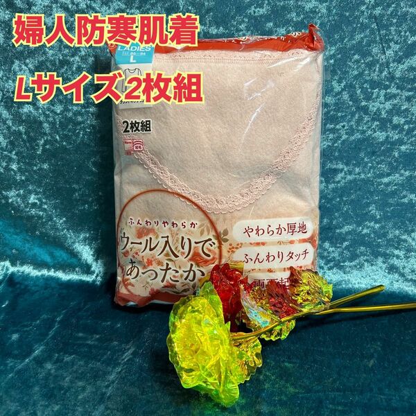 F6【毛混防寒】レディース、婦人両面起毛ウール混スリーマーLサイズ2枚組【新品】