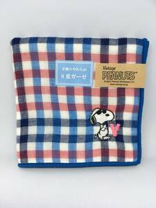 Vintage PEANUTS★スヌーピー　８重ガーゼハンカチ☆彡　ジョー・クールY　ブルー☆　タオルハンカチ　新品　SNOOPY