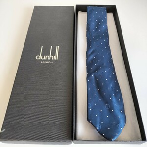 ダンヒル（Dunhill）青ドットDロゴ白点々ネクタイ