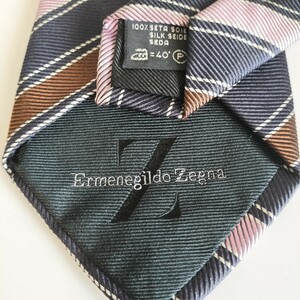 エルメネジルドゼニア(Ermenegildo Zegna)紺茶ピンクレジメンタルネクタイ