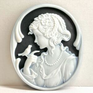 ●ストーンカメオ25.6g●m 128ct 約60.0×50.0mm 貴婦人 CAMEO 花 アンティーク stone 繊細 ルース 宝石 物