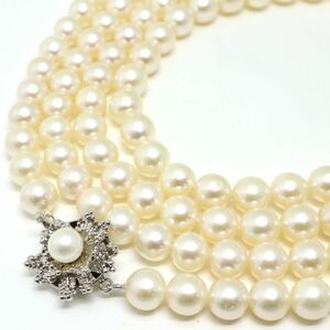 ●アコヤ本真珠ロングネックレス●M 94.3g 128cm 7.0-7.5mm珠 パール pearl necklaces silver ジュエリー DH0