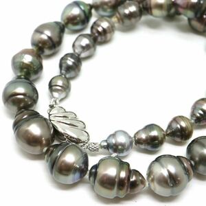 ●南洋黒蝶真珠ネックレス●M 56.7g 47.5cm 8.0-12.0mm珠 パール pearl necklaces silver ジュエリー DH0