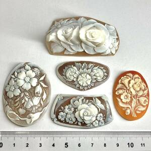 ●シェルカメオ5点おまとめ46.0g●m 230ct 裸石 ジュエリー jewelry shell cameo 貴婦人 ブローチ 彫刻 作家物 