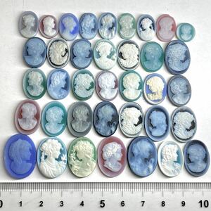 ●ストーンカメオ37点おまとめ35.5g●m 177.5ct 裸石 ジュエリー jewelry shell cameo 貴婦人 ブローチ 彫刻 作家物 