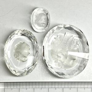 ●クォーツカメオ3点おまとめ30g●m 150ct 裸石 ジュエリー jewelry shell cameo 貴婦人 ブローチ 彫刻 作家物 