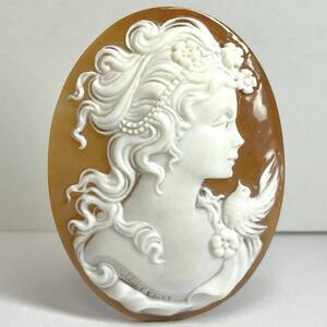 ●シェルカメオ10.3g●a 51.5ct 約55.1×40.9mm 貴婦人 CAMEO 花 アンティーク stone 繊細 ルース 宝石 物