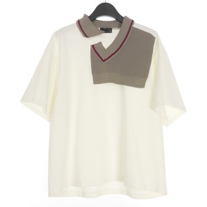 カラー kolor 22SS ハイゲージポンチ ニットドッキング Tシャツ カットソー 半袖 1 白 ホワイト 22SCM-T02205 メンズ