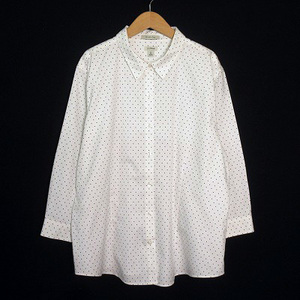 エルエルビーン L.L.BEAN シャツ ドット 長袖 形態安定加工 XL 白 ホワイト レディース