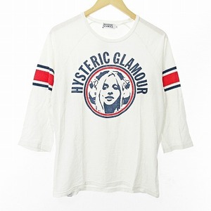 ヒステリックグラマー HYSTERIC GLAMOUR Tシャツ カットソー 7分袖 フットボール ロゴ プリント 白 M 0308 IBO49 メンズ