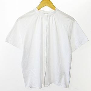 メーカーズシャツ カマクラ MAKER'S SHIRT 鎌倉 美品 近年モデル シャツ カットソー 半袖 ギャザー 無地 白 F 0314 レディース