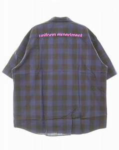 ユニフォームエクスペリメント uniform experiment 23SS S/S BIG B.D SHIRT BLUE 4 UE-230041 ビッグ シャツ 半袖 チェック ブルー ブラッ