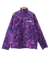 アベイシングエイプ A BATHING APE カモフラ 迷彩 ロゴ プリント 袖ドッキング 2WAY ジップ アップ ジャケット ブルゾン M パープル ピンク_画像1