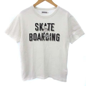 桃太郎ジーンズ MOMOTARO JEANS 出陣 SKATE BOARDING スケートボーディング Tシャツ カットソー 半袖 プリント コットン 白 ホワイト M ■E