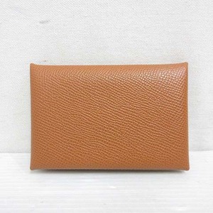 未使用品 エルメス HERMES カルヴィ カードケース ブラウン 茶系 エプソン レザー D刻印 名刺入れ 二つ折り 保存袋付き レディース