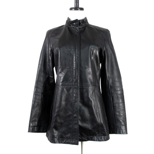  Moga MOGA leather jacket sheep leather long sleeve stand-up collar Zip up middle height thick plain 2 black black outer /BT lady's 