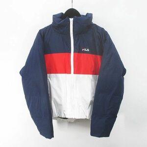 フィラ FILA ダウンジャケット M トリコロールカラー ネイビー 紺系 ジップアップ ポケット ロゴ レディース