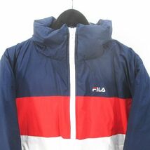 フィラ FILA ダウンジャケット M トリコロールカラー ネイビー 紺系 ジップアップ ポケット ロゴ レディース_画像4