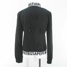 未使用品 パトリツィアペペ PATRIZIA PEPE トラックジャケット 薄手 1 黒系 ブラック ジップアップ ストレッチ ラインストーン ロゴ 文字_画像2