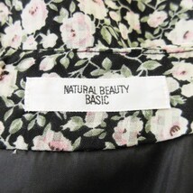 ナチュラルビューティーベーシック NATURAL BEAUTY BASIC ワンピース ミニ 七分袖 シアー シャリ感 タック ドレープ 花柄 L 黒 ブラック_画像6