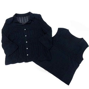 lapi-n rouge LAPINE ROUGE ensemble twin knitted hook braided no sleeve cardigan navy blue navy 13 15 large size 