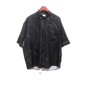 ジュンレッド JUNRed カジュアルシャツ 総柄 五分袖 L 黒 ブラック /YK メンズ