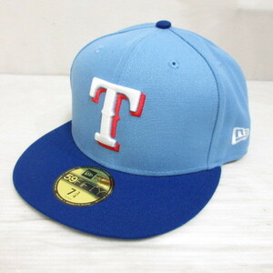 未使用品 ニューエラ NEW ERA 59FIFTY 5950 MLB テキサス レンジャーズ ベースボール キャップ 帽子 7 3/4 61.5cm 水色 ブルー 正規品