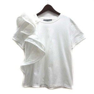 サンドロフェローネ SANDRO FERRONE ボリューム ラッフル レース付き Tシャツ カットソー 半袖 ホワイト 白 M レディース