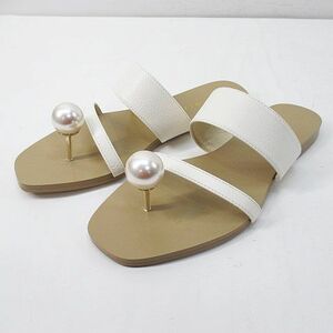  rienda rienda tongs sandals mules Flat pearl S white series leather style lady's 