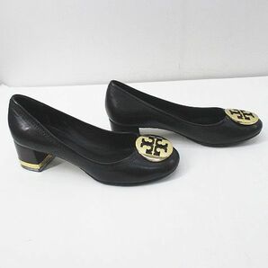 トリーバーチ TORY BURCH パンプス ゴールドプレート 50008625 5.5 ブラック 黒系 レザー レディースの画像4