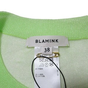 未使用品 ブラミンク BLAMINK 未使用 近年 シースルー 長袖 ニット カットソー クルーネック 38 M相当 ネオンカラー 黄緑 IBO49 Xの画像9