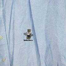 Teddy Bear 半袖 ボタンダウン シャツ 4 水色系 ライトブルー ポケット 綿 コットン ロゴマーク メンズ_画像6