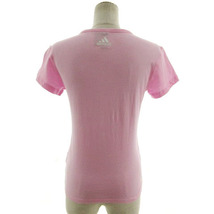 アディダス adidas Tシャツ DU0228 丸首 プリント 半袖 コットン ピンク ホワイト 白 L レディース_画像5
